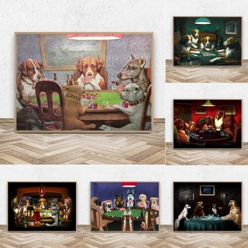 Canvas Painting A Waterloo Poker Game by C.M.Coolidge Funny Dogs Play Cards at Table Posters and Prints Wall Pictures Home Decor