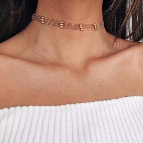 Multi-layer Fashion Geometric Strand Beads Necklace Women Gold Silver Color Personality Simple Clavicle Choker Necklace Jewelry