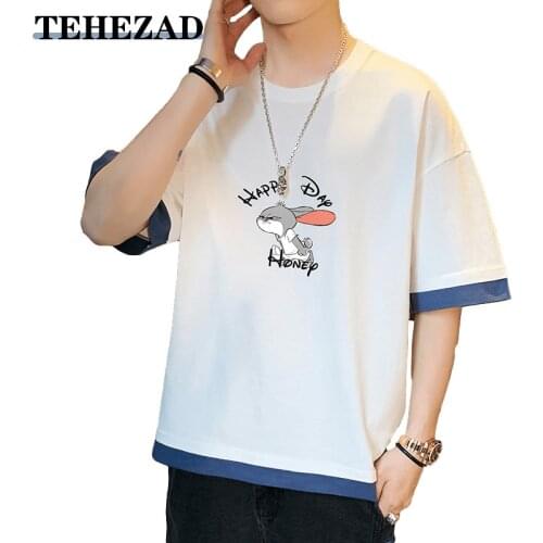 Mens Summer Loose Mens/womens T-Shirt Casual Short-Sleeved Rabbit Print Anime T-Shirt Japanese Summer T-Shirt Top T-Shirt