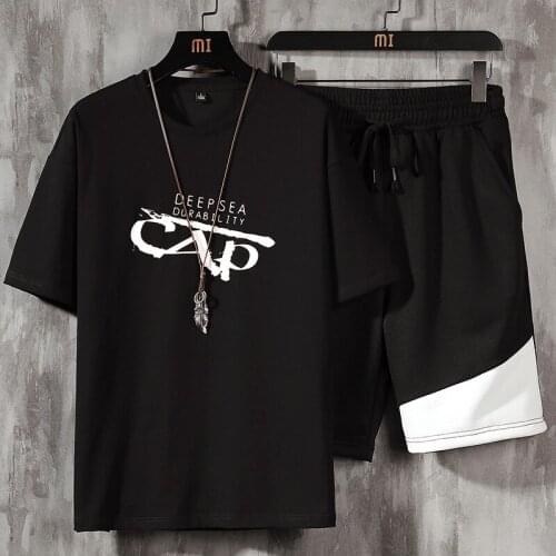 2021 Summer Men Casual Sets Letter Printing O-Neck Male Tracksuit Short Sleeve Tshirt+Shorts Two Pieces Mens Sportswear Suit