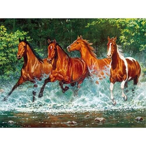 Animal Horse Flower DIY Embroidery 11CT Cross Stitch Kits Craft Needlework Set Printed Canvas Cotton Thread Home Wholesale