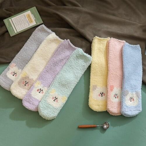 New 2020 Autumn Winter Socks Women Keep Warm Soft Velvet Sleep Socks Cartoon Cat Dog Bed Floor Home Fluffy Socks