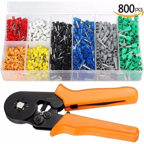 Ferrule Crimping Tool with 800pcs Self-Adjustable Crimping Plier + Crimping Terminals Sets AWG24-10 Crimping Pliers Hand Tools
