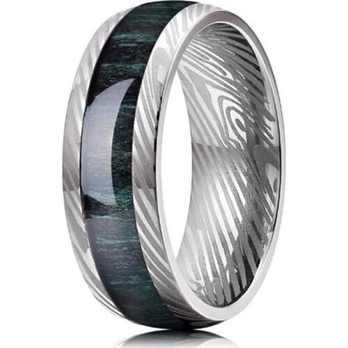 Original Titanium Ring Laser Damascus Grain For Men And Women Steel Green Finger Wedding Bands Valentines Day Gift High Jewelry