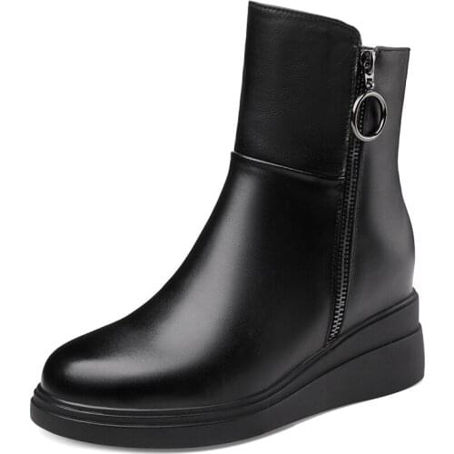 Autumn Winter Ankle Wedges Boot Women Shoes Thick Bottom Black Red Round Toe Platform Footwear Elegant Shoes Women Boots A193