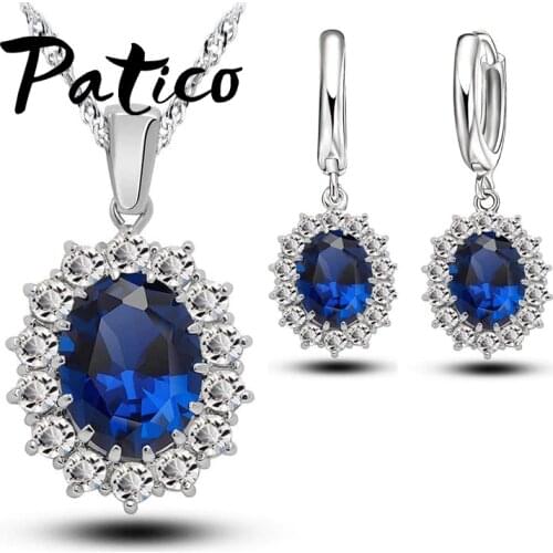 Princess Engagment Wedding Genuine 925 Sterling Silver A+++ Cubic Zirconia Pendant Necklace Earrings Woman Jewelry Sets