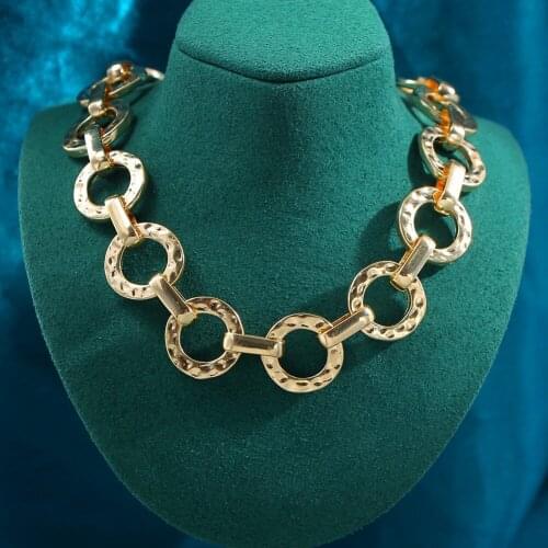 Flatfoosie Gothic Hip Hop Hollow Circle Choker Necklace Female Gold Color Miami Heavy Metal Necklace Fashion Jewelry Party Gift