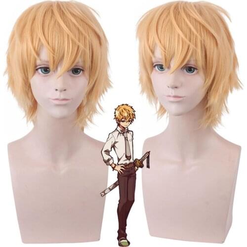 35cm Anime Toilet-bound Hanako-kun Cosplay Minamoto Kou Wig Role Playing Wigs Halloween Cosplay Short Yellow Color Hair