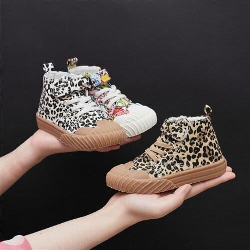Casual Shoes Fashion Hook&loop Children Wear-resistant Cartoon Toddler Shoes 1-12Y Leopard Sport Sneakers Canvas For Spring/Fall