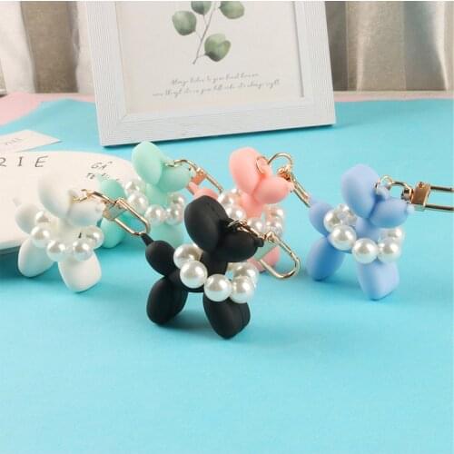 Cute Pearl Puppy Keychain Creative Cartoon Dog Doll Pendant Key Ring for Women Girl Couple Bag Airpods Key Chains Gifts