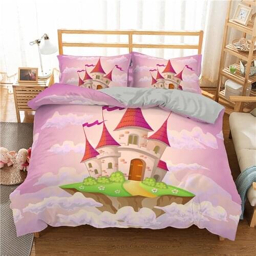 Cute Castle Bedding Cover Cartoon Hot Air Balloon Duvet Cover Queen King-size Bedding 3D-printed Childrens Bedding