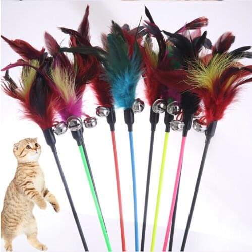 Snailhouse 2021 New Cute 1PCS Hot Sale Cat Toys Cats Stick Feather With Small Bell Natural Safety Pet supplies Random Color Gift
