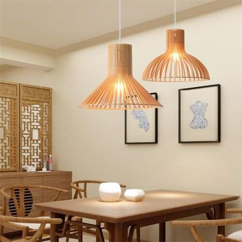 Retro Pastoral Style LED Pendant Lights Wooden Bamboo Lamp For Living Dining Room Study Bedroom Hall Home Salon Indoor Lighting