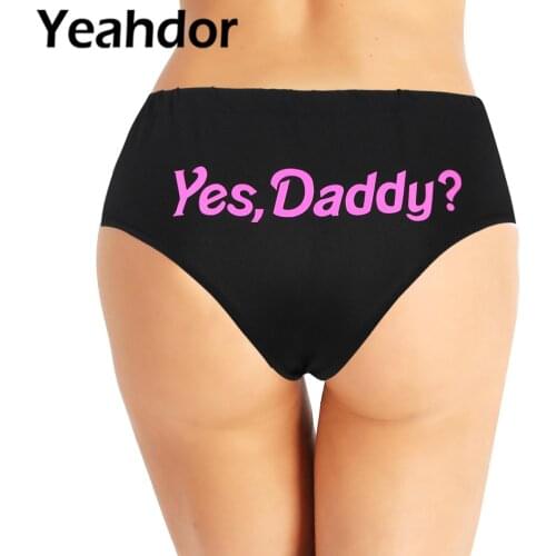 Women Soft Cotton Seamless Lingerie Briefs Yes Daddy Letter Print Low Rise Naughty Underwear Female Solid Panties Underpants
