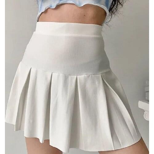 Vintage high waist pleated skirt women preppy style sweet casual solid color A-line skirt Harajuku sexy mini tennis skirt
