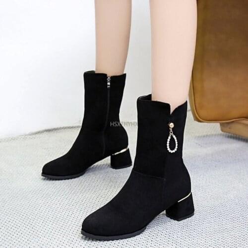 Women Boots Pumps Platform Chunky Heels Round Toe Ankle Boots Mujer Sexy Ladies Zip Increase High Heeled Boots Women Size 35-40