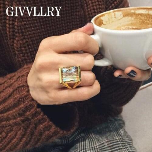 Multicolored Square Resin Stone Rings for Women Party Jewelry Exaggerated Chic Vintage Gold Geometric Knuckle Finger Korean Ring