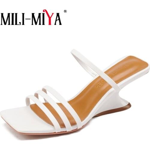 MILI-MIYA Women Gladiator Sandals Summer New Fashion Strange Wedges High Heels Slippers Female Square Peep Toes Dancing Shoes