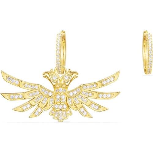 SLJELY Luxury 925 Sterling Silver Gold Color Asymmetric Thunderbird Earrings Micro Cubic Zirconia Women June collection Jewelry