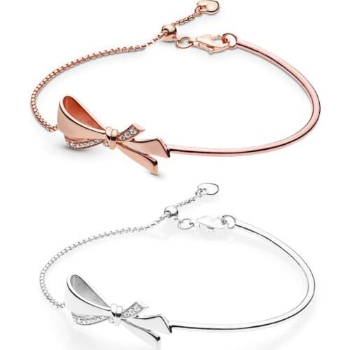 Original 925 Sterling Silver High Quality 1:1 Romantic Bow Bracelet Anniversary Gift Fashion Womens Fashion Jewelry