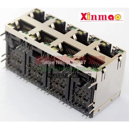 1PCS RJ45 2 * 4 double layer network interface with lamp and spring 8 holes and 8 ports