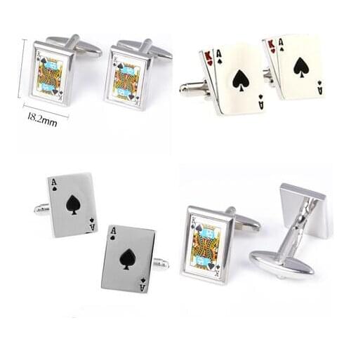 10pairs/lot Silver Poker Spade K And Ace Cufflinks Copper Enamel Poker K A Cuff Links Mens Jewelry Gift Wholesale