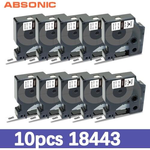 Absonic 10PCS DYMO Rhino IND 18443 Tapes Vinyl Black on White Industrial Label Tape 9mm*5m Compatible 1000 4200 6000 Tag Printer