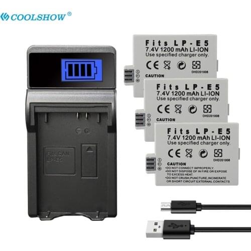 LP-E5 LP E5 LPE5 Battery For CANON EOS 450D 500D 1000D Kiss X3 X2, Kiss F Rebel T1i Rebel XS XSi Camera Batteries 1200mAh