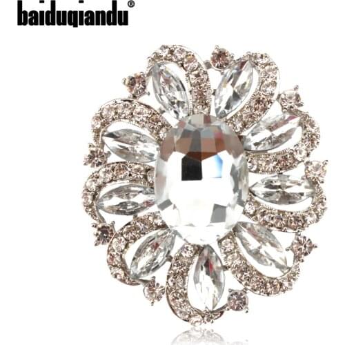 Factory Direct Sale Classic Crystal Rhinestones and Large Oval Acrylic Flower Brooch Pins for Women in Various Colors