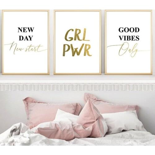 Black White Gold Inspirational Words Wall Art Good Vibes Canvas Picture Posters and Prints Decorative Painting