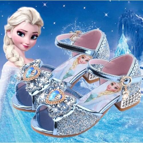 Disney Frozen Girls Sandals Rhinestone Children High Heels Elsa Princess Sandals Frozen Party Dress Shoes Size 25-35
