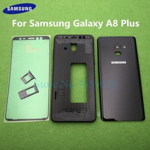 For Samsung Galaxy A8 Plus 2018 A730 A730F Middle Front Frame Full Housing Bezel Holder Frame Back Glass Rear Cover Case door