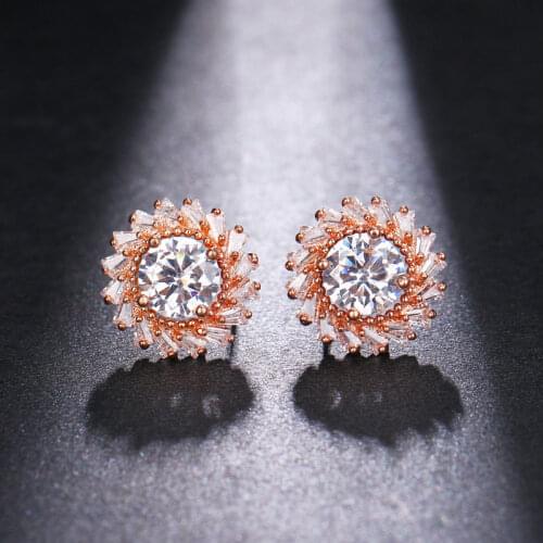 Ekopdee 2021 New Luxury Zircon Round Earrings For Women Fashion Elegant Silver Color Flower Earring Female Wedding Jewelry Gift
