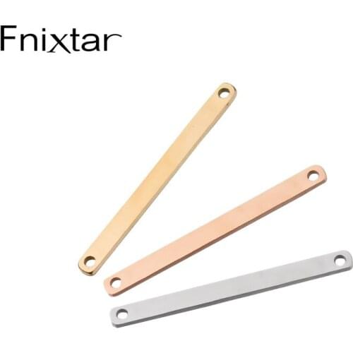 Fnixtar 20Pcs 2Holes Custom Strip Blank Bar Charms Mirror Polish Stainless Steel Connector Charms For DIY Making Braid Bracelets