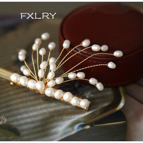 FXLRY Original Handmade Natural Pearl Flower Exquisite New And Simple Hairpin Side Clip Side Clip Headdress