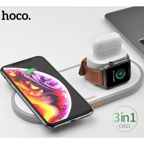 HOCO 3in1 Wireless Charger Qi Pad for iPhone 11 pro X XS Max XR for Apple Watch 4 3 2 Airpods 10W Fast Charge For Samsung S9 S10