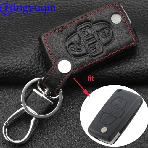 Jingyuqin Remote Fob Cover Case Leather Car Key 4 Buttons For Peugeot 1007 807 Cocolockey For Citroen C8 Holder