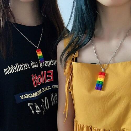 Simple Cute Colorful Rainbow Pendant Creativity Metal Necklace Long Chain Sweetheart For Women Man Girl Aesthetic Jewelrys