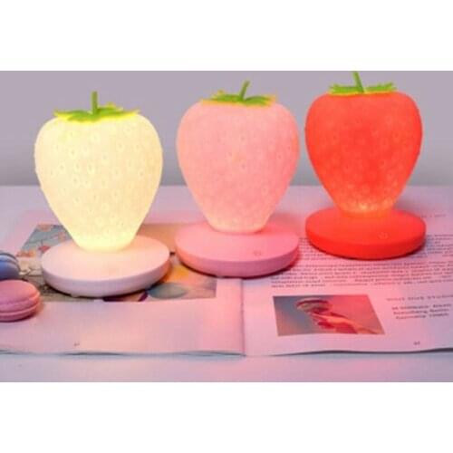 Creative Home Strawberry Night Light USB Rechargeable Bedside Decoration Atmosphere Light LED Silicone Eye Protection Table Lamp