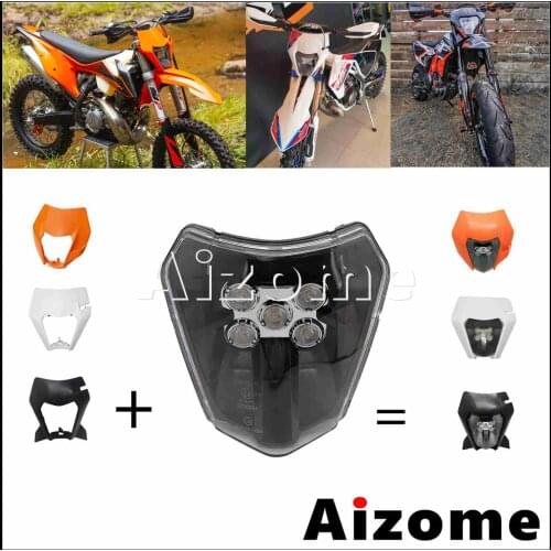 LED EXC Headlight Motocross Supermotor Enduro Headlamp Mask Cover for EXC 300 350 500 XCF-W EXC XC-W Six Days SX-F SX 85 125 450