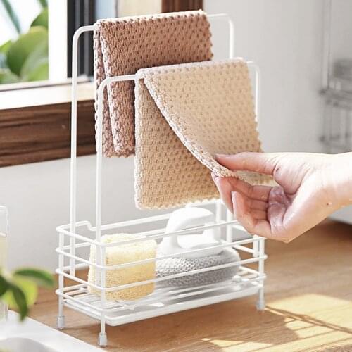 Metal Kitchen Sink Drain Rack Sponge Holder Wall-Mounted Countertop Dishwashing Cloth Towel Storage Racks