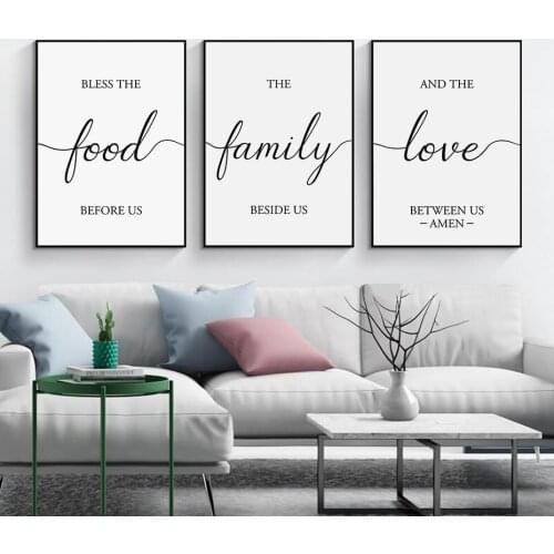 Minimalist Black and White Family Love Food Poster Prints Canvas Painting Wall Art Picture Living Room Home Interior Decoration