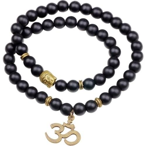 Multilayer Black Beads Bracelet Bangle Men Adjustable Personality Alloy Jewelry Accessories Buddhist Buddha Prayer for Women