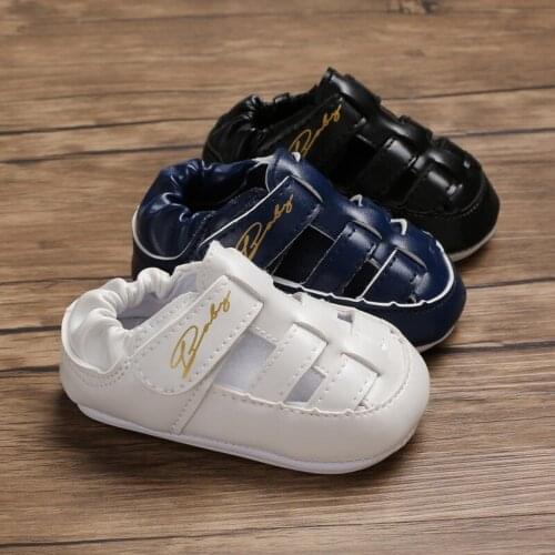 Fashion summer artificial PU solid color baby boy elastic band heel child non-slip soft bottom toddler shoes