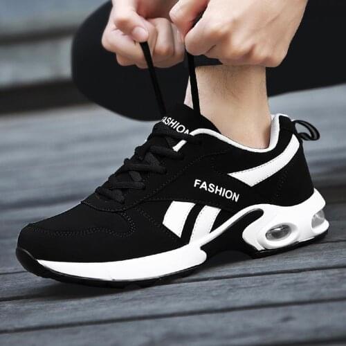 Big Size Autumn Air Cushion Shoes Man Leather PU Sneakers Male Sport Shoes for Man Sports Shoes Running Man Black Walk GMD-0918
