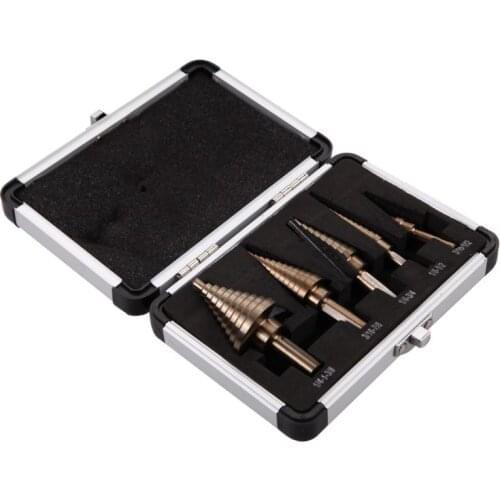 5PCS HSS COBALT MULTIPLE HOLE 50 Sizes STEP DRILL BIT SET w/ Aluminum Case Woodworking Wood Metal Drilling Set