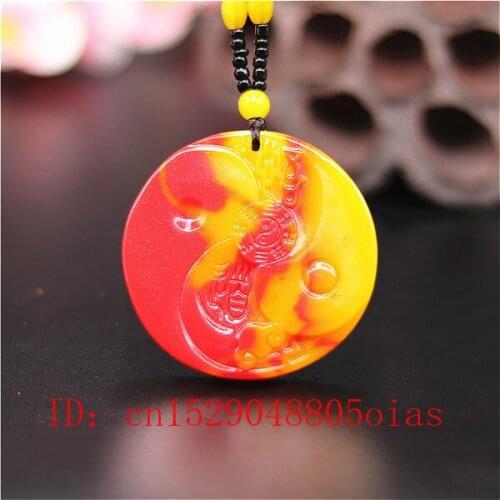 Natural Red Yellow Jade Stone Tai Chi Gossip Pendant Beads Necklace Chinese Jadeite Jewelry Charm Carved Amulet Gifts for Women