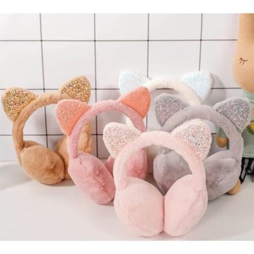 New Lovely Winter Warm Cat Ear Warmers Glitter Ears Plush Earmuffs For Women Playful Girls Ear Muffs Cold Protection Warm Hot