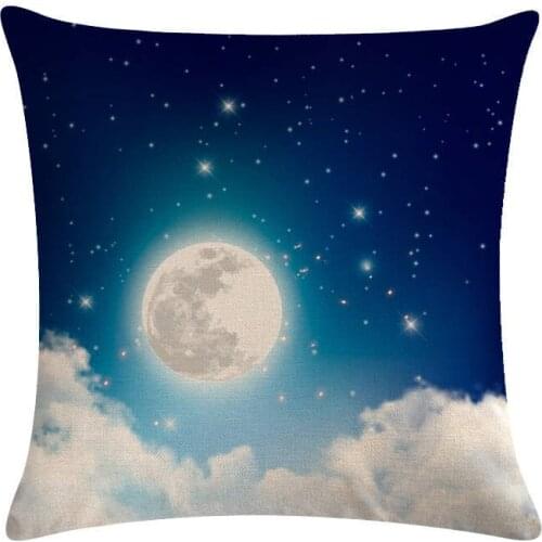 Night Sky Print Cushion Cover Linen Cloud Moon Pattern Cartoon Decorative Pillow Covers 45*45 for Bedroom Sofa Home Decoration