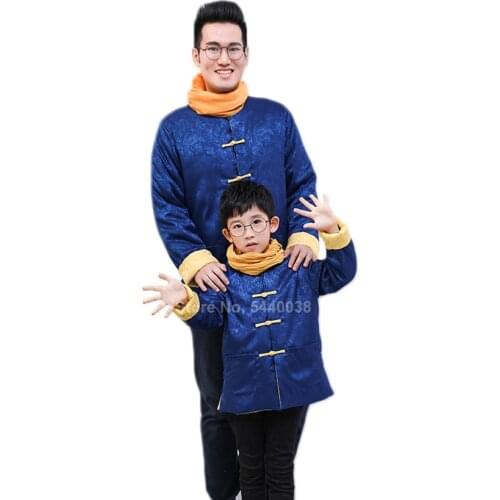 Parent Child New Year Clothing Chinese Traditional Costumes Tang Suit for Man Women Kids Boy Girl Winter Reversible Thick Coat